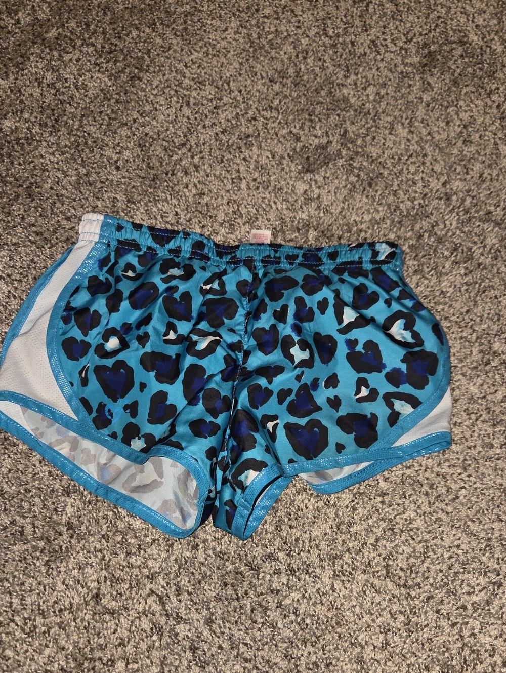Justice Teal Blue Leopard-Print Athletic Shorts with White Trim